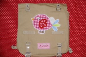 XL-Tasche, beige, Namensschild und Appli