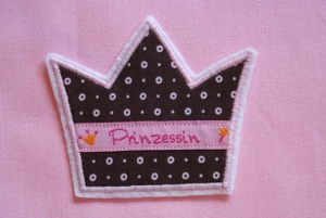 Krone mit braunem Stoff u. Punkten, Webband Prinzessin