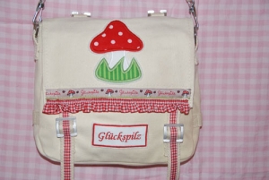Tasche , natur, Fliegenpilz, R�sche,Namensschild