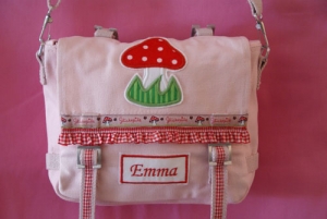 Tasche , Fliegenpilz,R�sche, Namesschild ,rosa