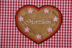 Herzilein auf Velour ,Rand rot