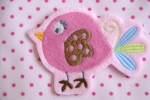 Vogel, gestickt, rosa / braun