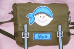 Kindertasche, oliv, Namensschild und Appli