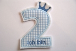 Zahl 2, Vichykaro hellblau,mit Krne , 