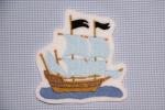 Piratenschiff,auf wei�em Filz,gestickt